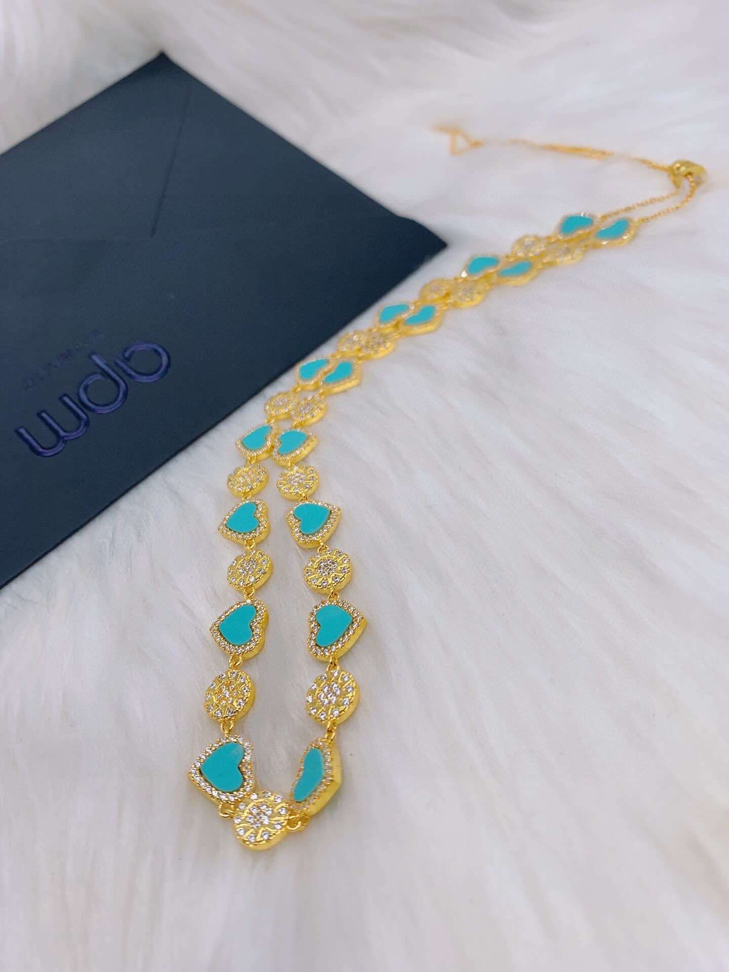 APM Monaco Turquoise Heart and Flower Gold Plated Necklace